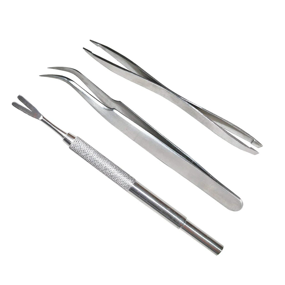 

3 Pcs Set Disinsection Lice Clip Double Clamp Cleaning Products Zecken Fork Remove Pet Stainless Steel