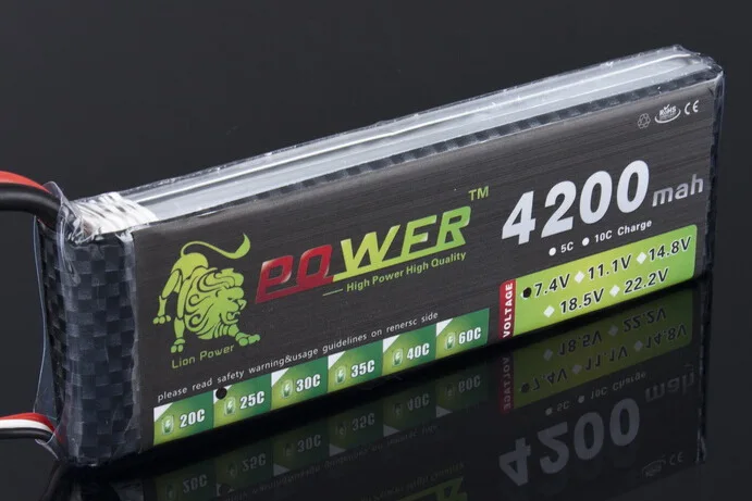 LION POWER 7.4 В 4200 мАч 25C 2S LiPo аккумулятор с T / XT60 RC автомобилей самолет вертолет