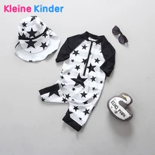 Boys Swimsuit One Piece Long Sleeve Warm Belly Sun Protection Children Swimwear for Boys Stars Print