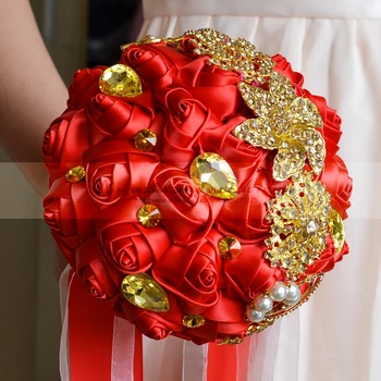 

Boutonniere2019 new satin crystal sparkling white ivory red pink gold bouquet holder pretty wedding flowers bridal bouquets