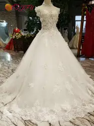 AXJFU Роскошная принцесса белое кружевное свадебное платье Винтаж с высоким воротом и бисером кристалл белый цветок свадебное платье 100%