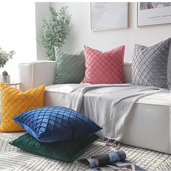 

Luxurious Quilting Velvet Pillow Cover Decorative Grey Pink Cushion Cover Home Decor Geometric Throw Pillow 50x50cm Pillow Case