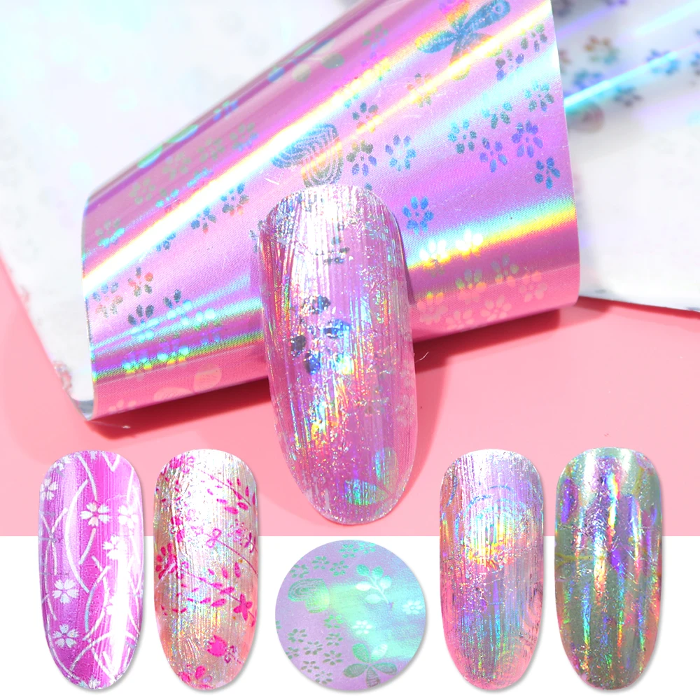 

16pcs Laser AB Foil for Nails Starry Holographic Sliders Polish Wraps Flora Vine Decal Transfer Stickers Nails Decorations BE746