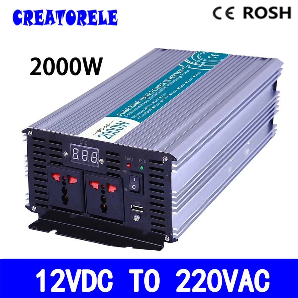 

P2000-122 12v to 220v solar inverter pure sine powerr inverter 2000w voltage converter LED Display