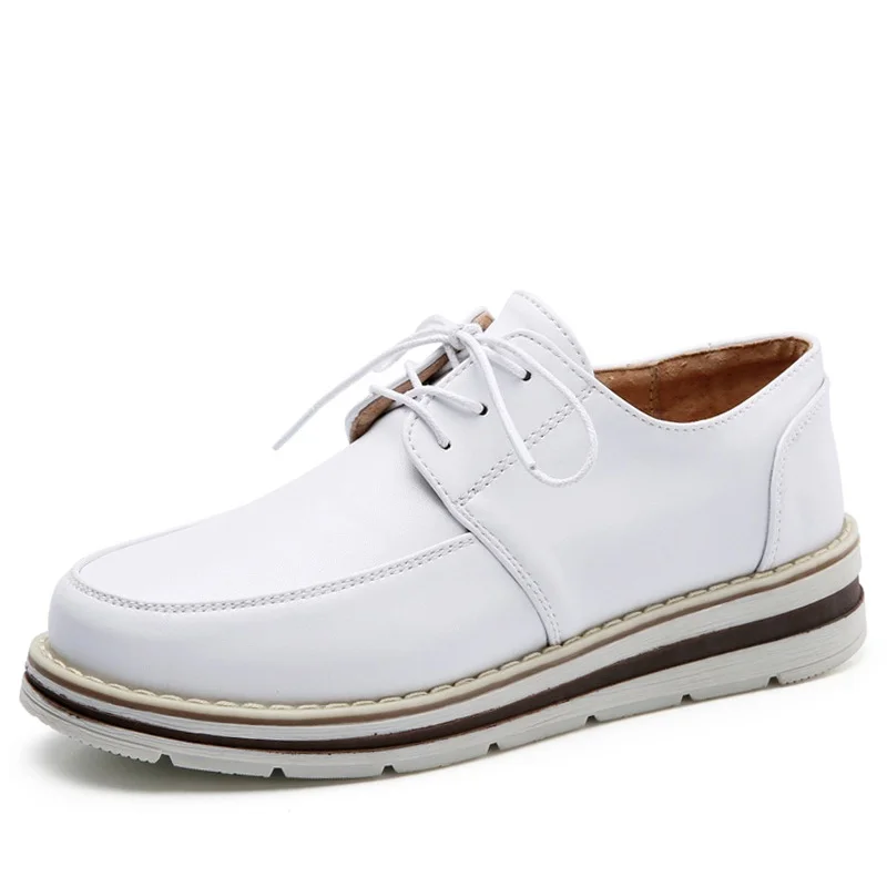 Noir Cuir Pu Oxford Pour marron Automne Printemps blanc Femmes Drkanol H1868 Rond Richelieu Bateau gris Bout Femme En Appartements Chaussures Plat TpS0qw