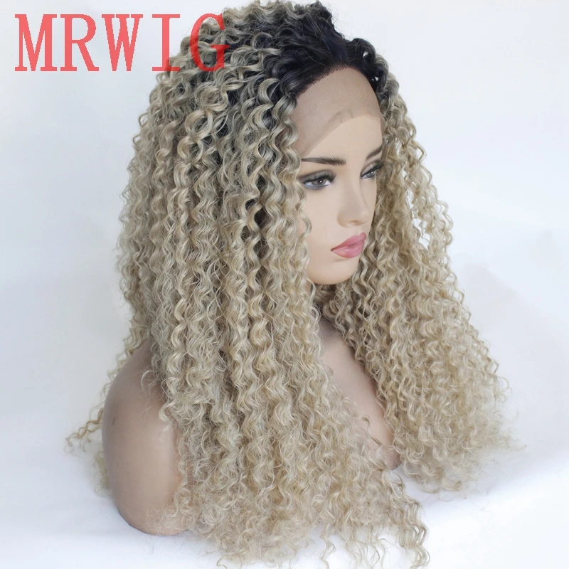 MRWIG короткие темные корни 1b #/27 # смешанные #613 светлые волосы цвет длинные кудрявые вьющиеся синтетические волосы на кружеве парик