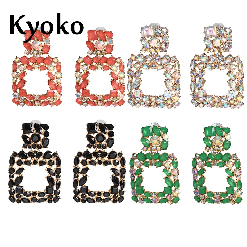 

Kyoko Crystal Geometric Earrings For Women Fashion New Bohemia Statement Colorful Metal Earring Female Party Luxury Jewelry