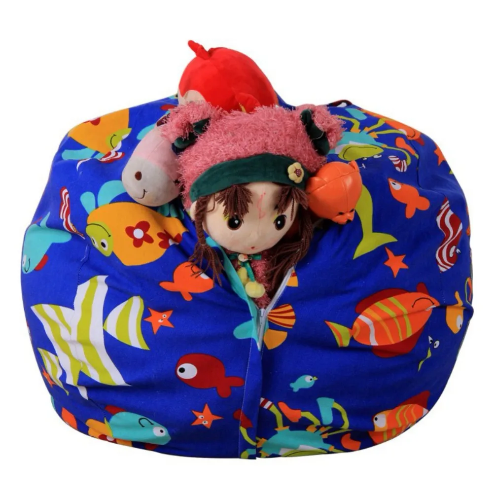 

Household Creative Storage Stuffed Animal Storage Bean Chair Portable Kids Clothes Toy Storage Bags Printed Woolen Toy Bags