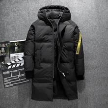 Зимняя мужская куртка, модный Европейский стиль, высокая уличная куртка на белом утином пуху, мужская куртка с капюшоном, толстая, сохраняющая тепло, длинный пуховик для мужчин
