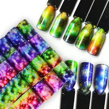 16 шт. градиент Красочные дождь цветок ногтевое искусство, Переводные Стикеры наклейки Звездное небо фон для ногтей, 20x4 см, ногти "сделай сам", украшения для кончиков ногтей, BE448