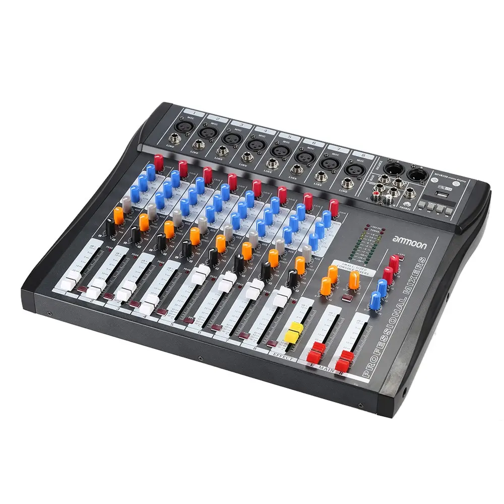 

ammoon CT80S-USB 8 Channel Digtal Mic Line Audio Mixing Mixer Console with 48V Phantom Power for Recording DJ Stage Karaoke