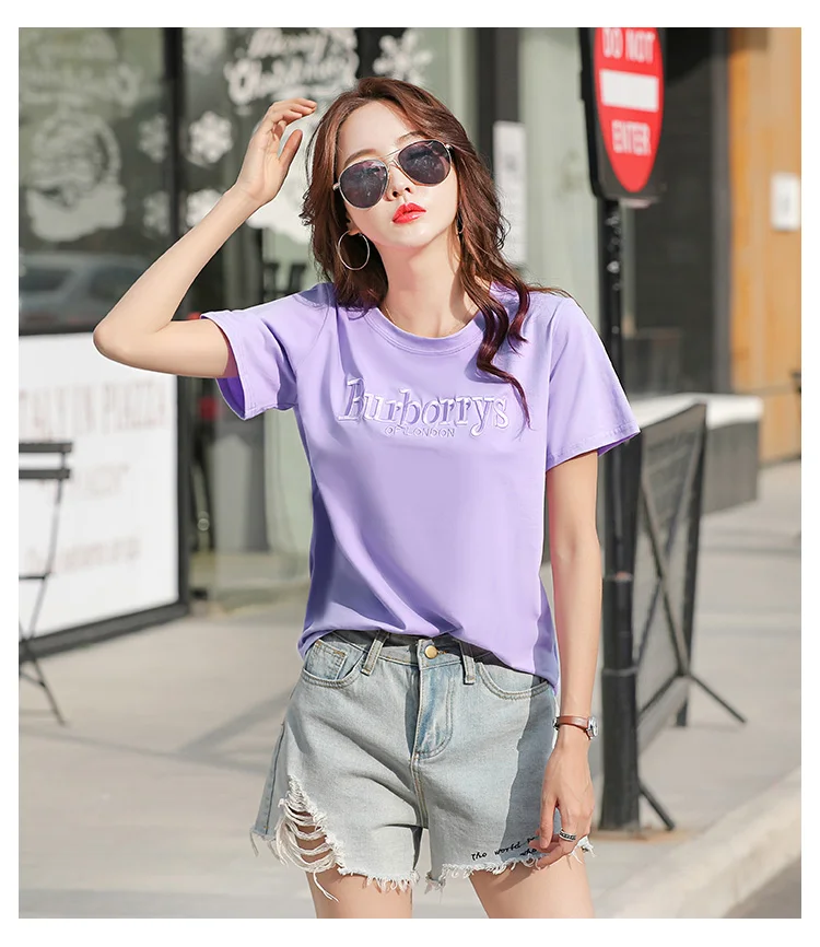Женская футболка с вышитыми буквами shintimes, хлопок, футболка с коротким рукавом, женская модная Корейская женская одежда, футболка Femme