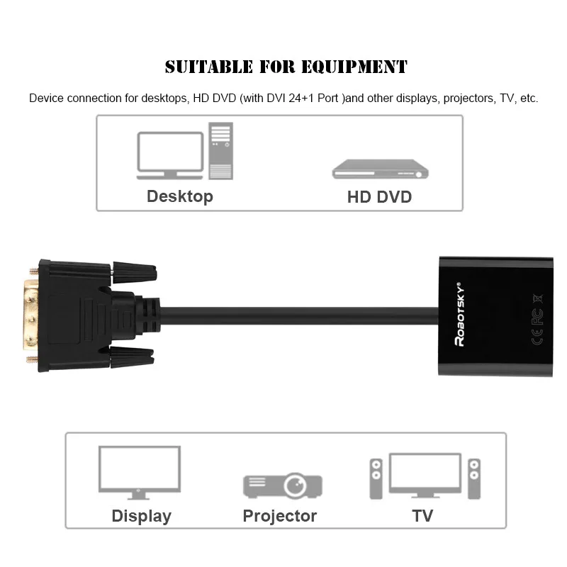 Roboesky DVI 24+ 1 К VGA конвертер мужчин и женщин видео карта монитор адаптер кабель для ноутбук с HDTV проектор монитор 1080P