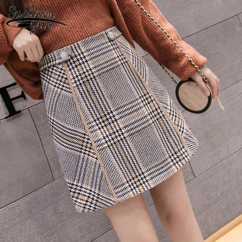 

faldas mujer moda 2018 new plover case A type skirt of tall waist grid pattern Korean style autumn winters women skirts 1508 45
