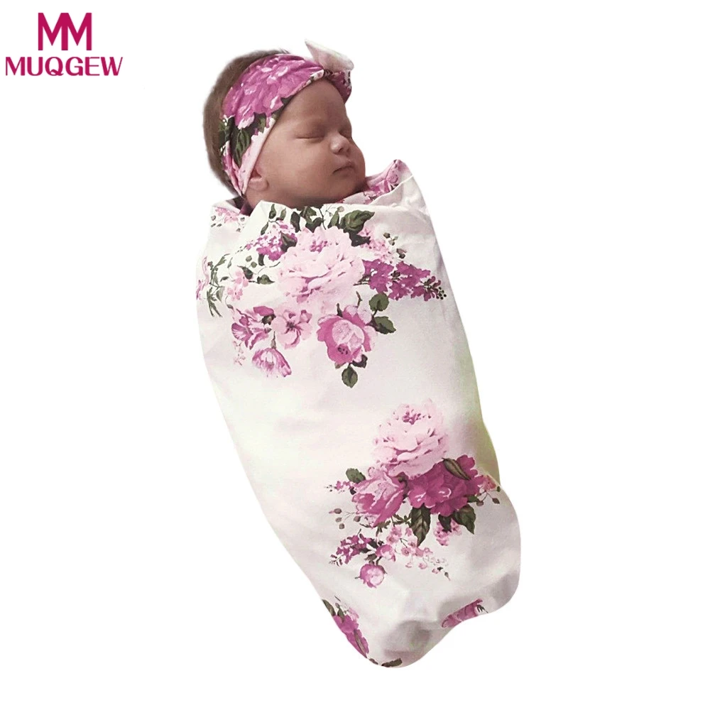 

2018 Newborn Infant Baby Towel Swaddle Blanket Baby Sleeping Swaddle Muslin Wrap Headband Set