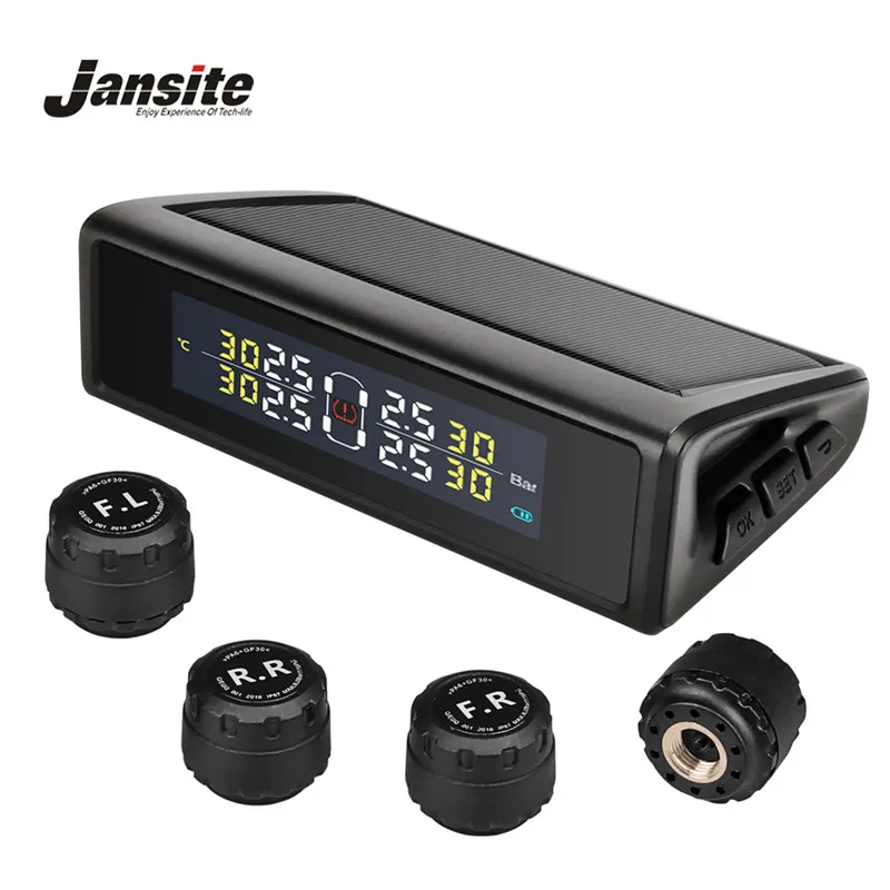 

Jansite Car TPMS Tire Pressure Monitoring System Wireless With 4 Sensor Solar Charging HD digital lcd Display Auto Alarm Systems