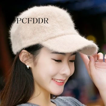 

PCFDDR Pure Color Cap, Autumn Winter lady, lovely Rabbit Hair, Warm Knitted Wool Baseball Cap.