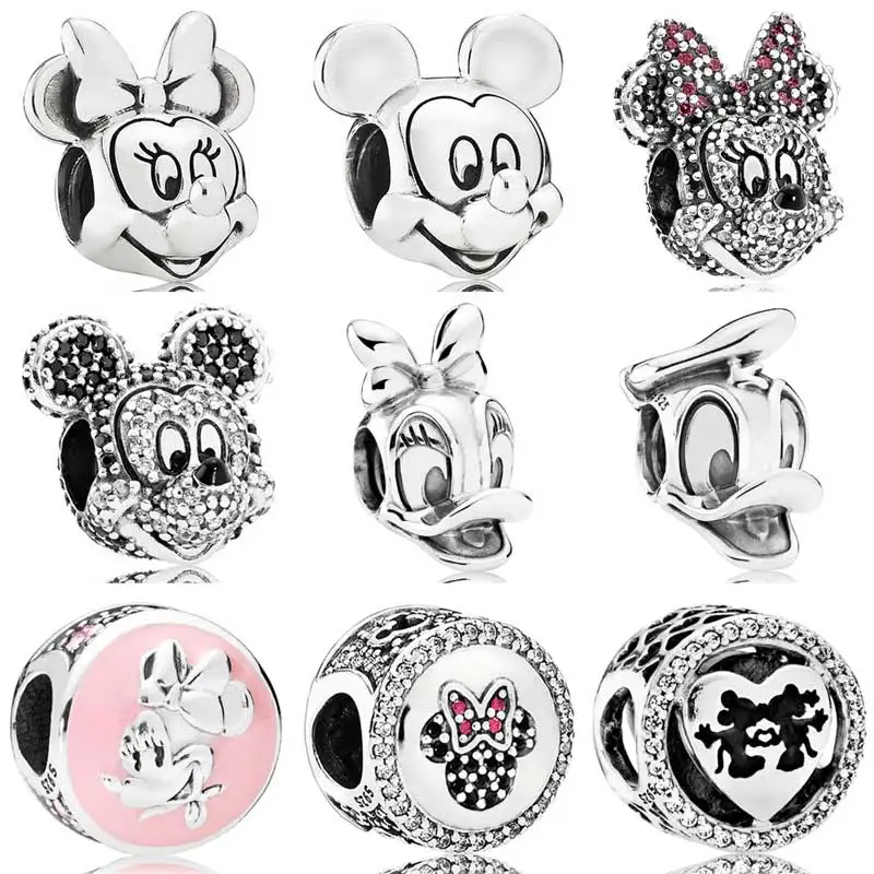 

Pave Minnie & Mickey Portrait Vintage Daisy Duck & Donald Duck Beads Fit Pandora Bracelet 925 Sterling Silver Charm DIY Jewelry