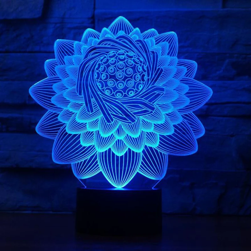 3D flor de loto forma lámpara de mesa 7 colores LED táctil swithc floral Nightlight USB sueño Iluminación lampara niños regalos dormitorio decoración