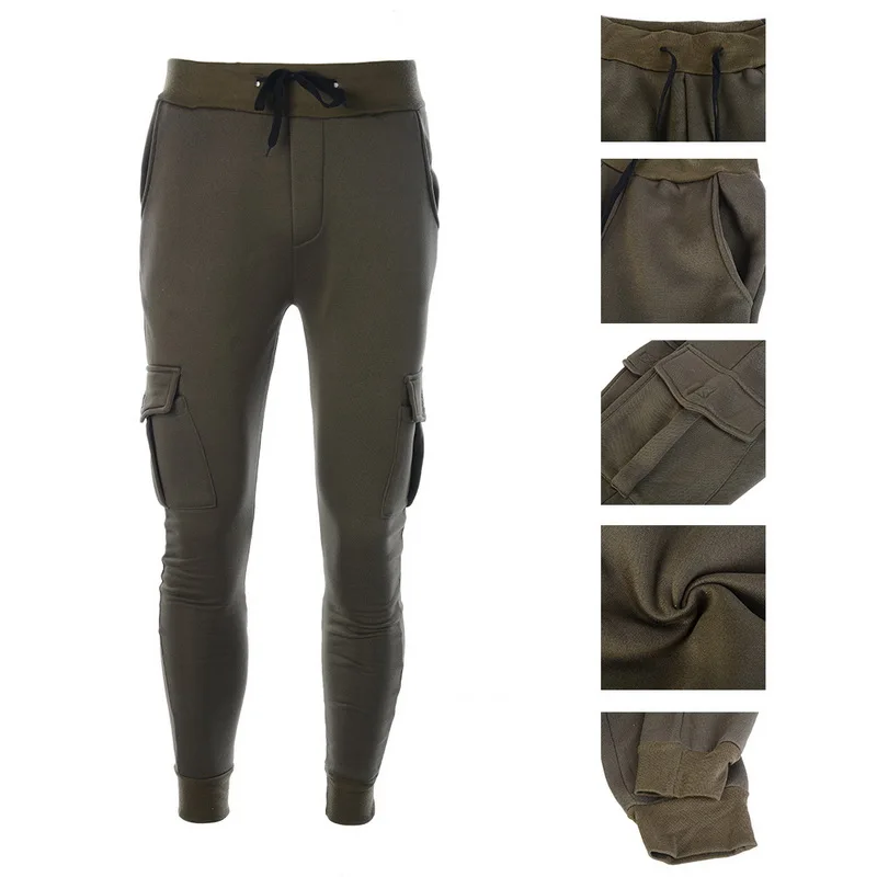 Shujin Mens Skinny Joggers Sweatpants Casual Male Fitness Bodybuilding Solid Pants Pocket Drawstring Long Trousers Plus Size