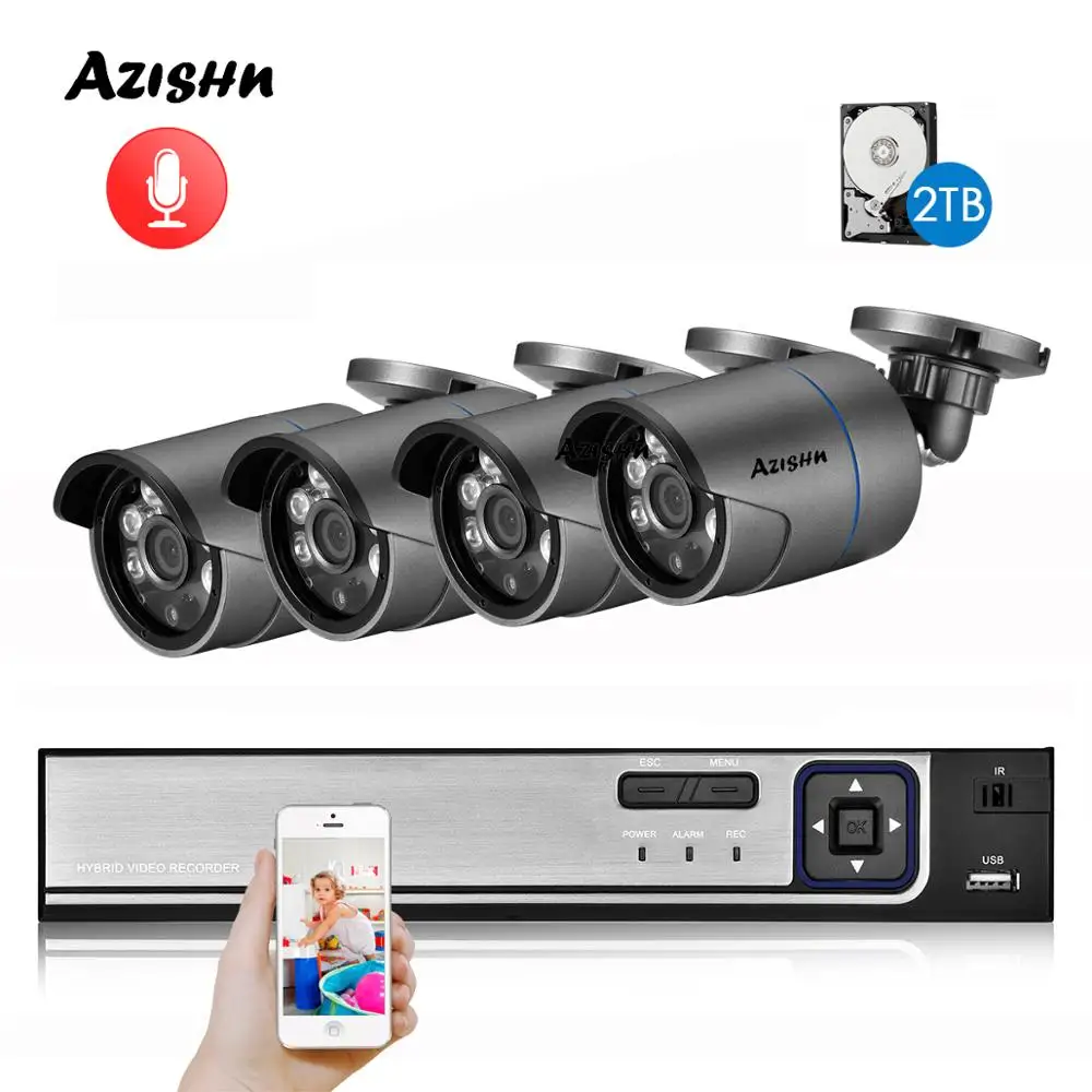 Камера видеонаблюдения AZISHN H.265 5 Мп POE NVR 0 МП металлическая 6IR P2P Onvif|Система