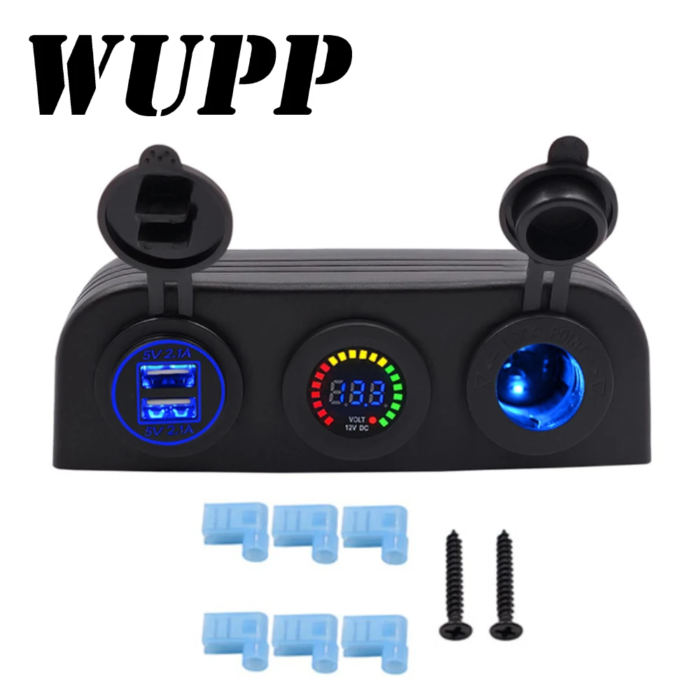 

WUPP Waterproof Dual USB Vehicle DC 12-24V Car Charger Car Cigarette Lighter Socket 12V USB 4.2A Power Adapter Charger Voltmeter
