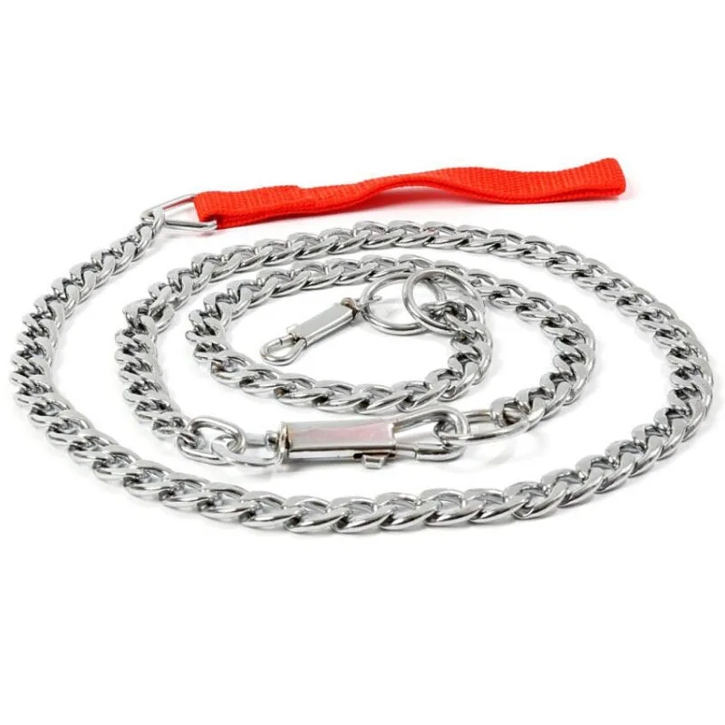 

Pet Dogs Harness Leashes Anti-Bite Metal Dog Chain Lead Leash for Small Medium Large Dog Chain Leash Handle Leads PU Leather