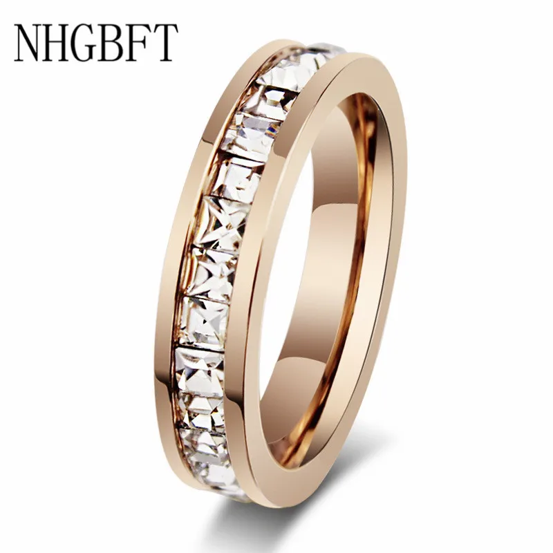 

NHGBFT Rose Gold Color Single Row Zircon Rings for women stainless steel wedding rings Dropshipping