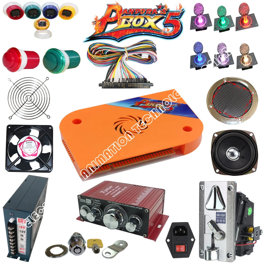 

Arcade Parts Bundles Kit with game elf 815 in 1 game PCB board, Zippyy joystick, push button switch,coin acceptor,power supply