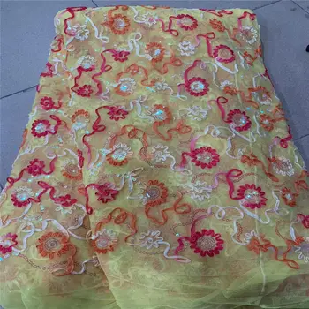 

African Sequins Lace Fabric 2019 High Quality Lace Nigerian Lace Fabric for Party 5yards French Net Lace Flower Fabric