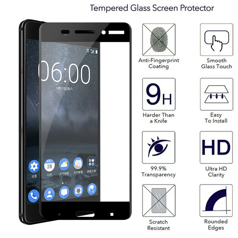 2.5D HD прозрачное закаленное стекло для Nokia 5 6 3 7Plus X6 полное покрытие Защита экрана