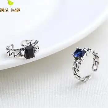 

Flyleaf Weaving Twist Blue Crystal Rings For Women 100% 925 Sterling Silver High Quality Fine Jewelry Femme Open Ring Vintage