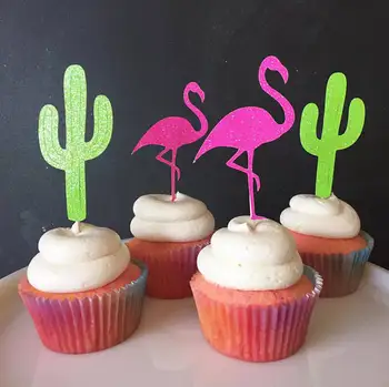 

GLITTER Fiesta Flamingo and Cactus wedding birthday cupcake toppers baby shower party decoration doughnut foodtoothpicks