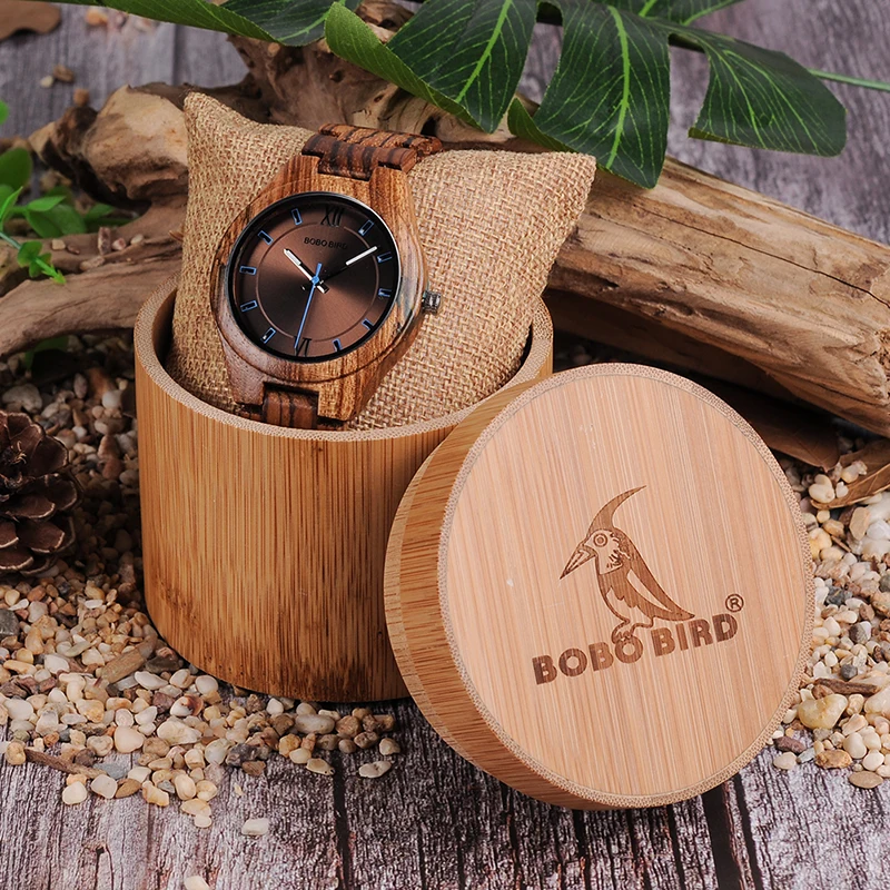 BOBO BIRD Wooden Wrist Watch Men with Crystal Agate Quartz Analog Watch Male in Gifts box erkek kol saati relogio masculino