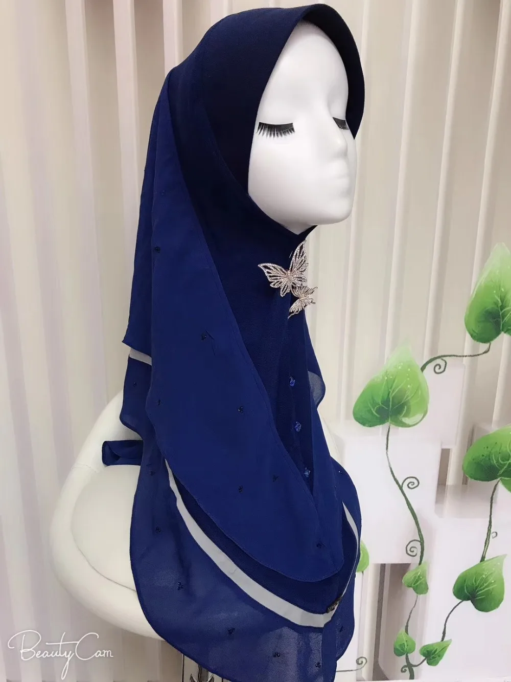 Мусульманские мгновенные обертывания Малайзия L 75D толстый Жемчуг шифон горячей фиксации горный хрусталь дизайн удобный один кусок хиджаб длинные 78 см для женщин