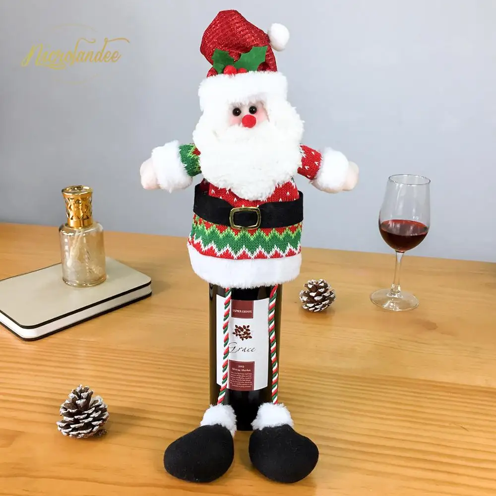 

NICROLANDEE Christmas Wine Bottle Cover Snowman Stocking Gift Holders Xmas Navidad Decor New YearHome Party New Decoration DIY
