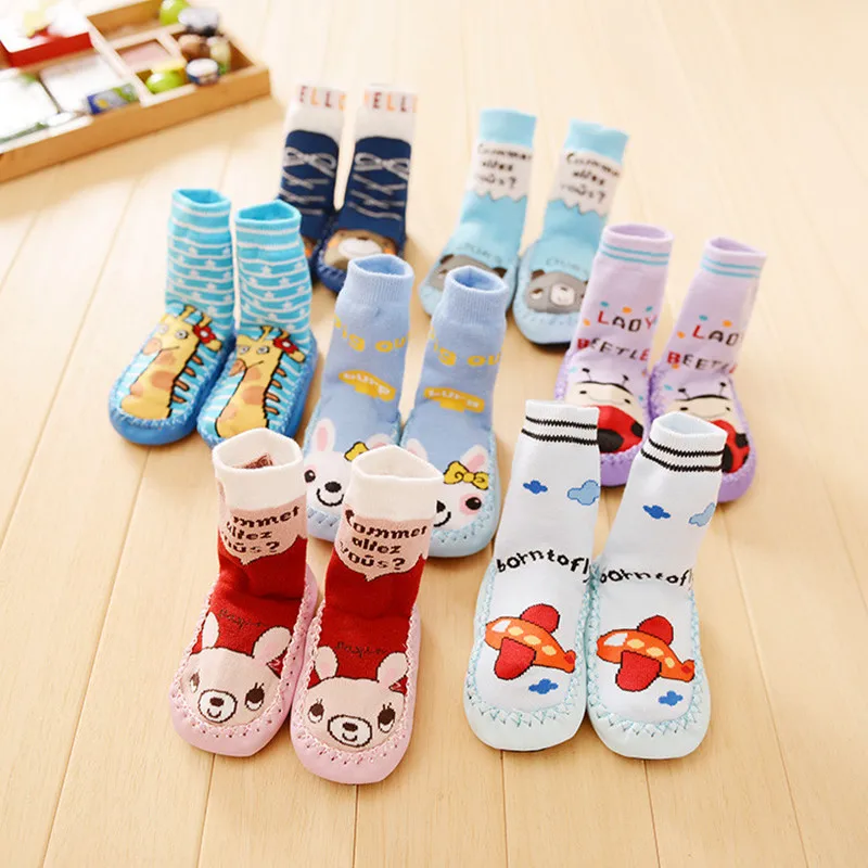 

Super Cute 6-36M Baby Anti-Slip Leather Botton Cotton Socks Newborn Infant Boy Girl Animal Cartoon Slipper Warm Shoes Socks