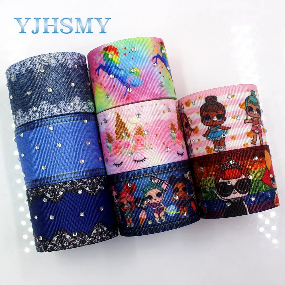 

YJHSMY I-181106-157,5yards/lot,38mm Cartoon white diamond Thermal transfer Printed grosgrain Ribbons,DIY wrapping materials