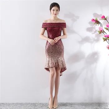 

Sexy Red Gradient Sequins Off Shoulder Dresses Elegant Women Formal Banquet Party Dress Luxury Mermaid Gown For Summer