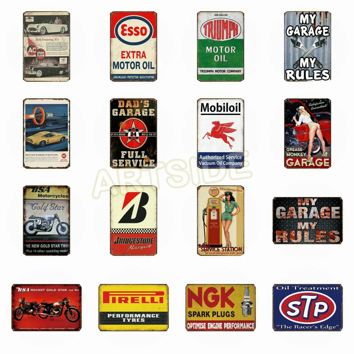 

BSA Motorcycles Mobiloil STP ESSO Motor Oil Metal Tin Signs For Car Bus Club Garage Vintage Home Decor Wall Painting Poster