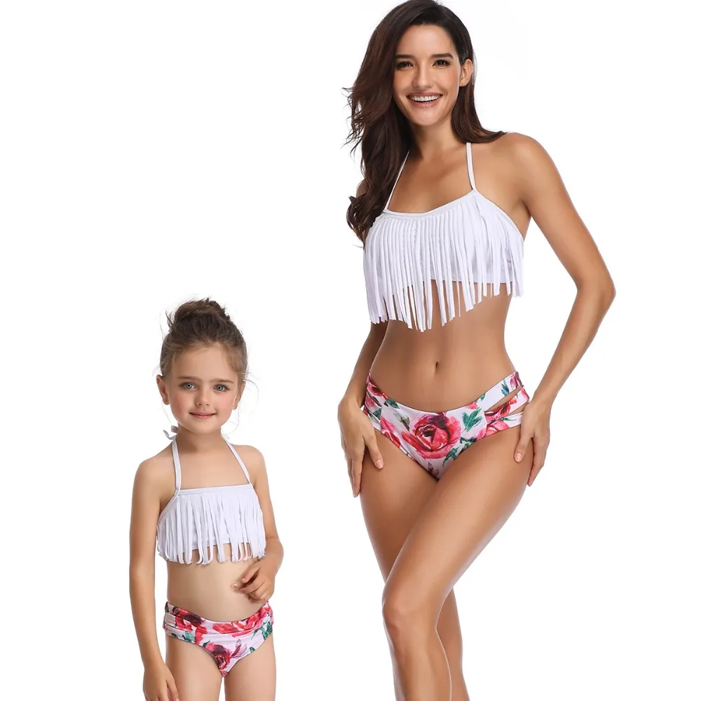 mother daughter swimwear family look mommy and me clothes mom daughter tassel bikini swimsuits dresses clothing matching outfits