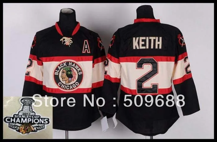 Free Shipping ! Chicago Blackhawks #2 Duncan Keith 3rd Black 2013 Stanley Cup Champions Ice Hockey Jerseys | Спорт и развлечения