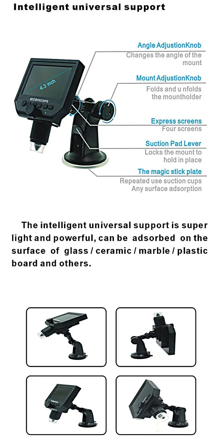 Mustool<ALIMT >&reg;</ALIMT> G600 Digital Portable 1-600X 3.6MP Microscope Continuous Magnifier with 4.3inch HD LCD Display