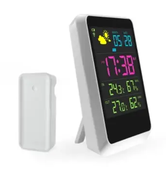 

Home Wireless Weather Station Colorful LCD Digital In/Outdoor Temperature Humidity Snooze Weather Forecast Meter Alarm Clock