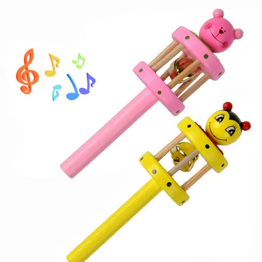 Горячая Детские игрушки мультфильм животных Деревянный колокольчик музыкальный развивающий инструмент детские погремушки