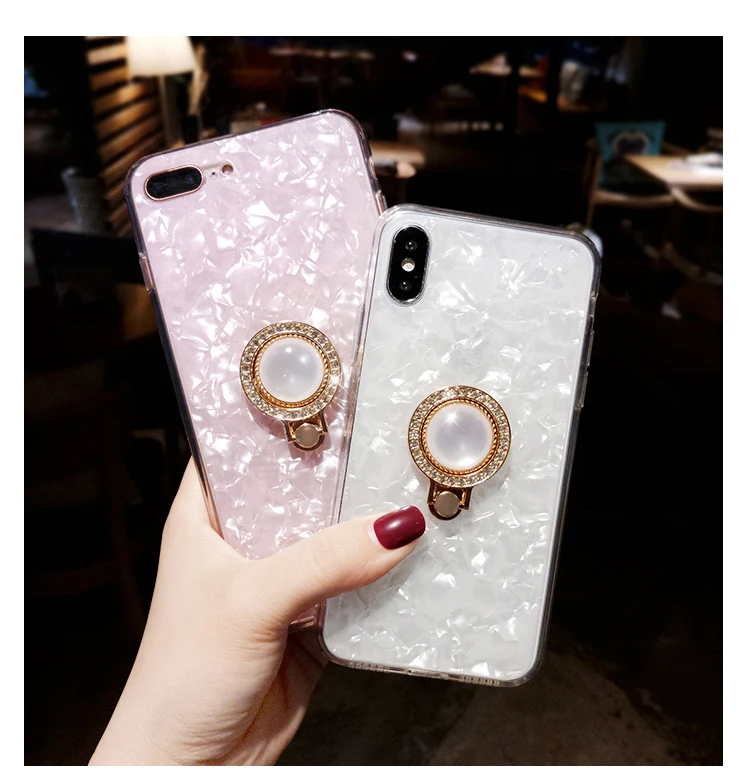 

Kuutti 2018 New Summer Luxury Shell Phone Cases with Pearl Finger Ring for iPhone 6s Case for iPhone 7 Soft Silicone TPU Cover