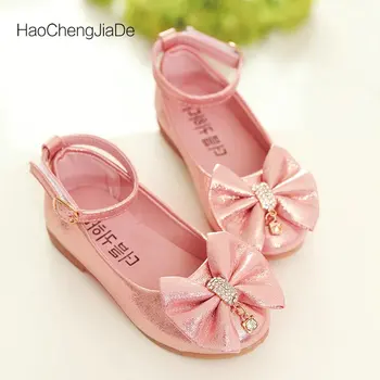 

New Baby Girl Shoes Children Princess Bow-knot With Rhinestone Pendant Spring Autumn Kids Single Shoes For Girls Size 21-36