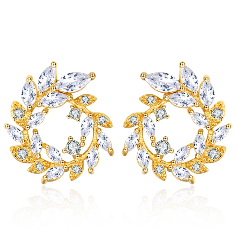 

2018 new Charming AAA Zircon Wheat Circle Women stud earring with Silver Pin good for Bijoux new year christmas gifts