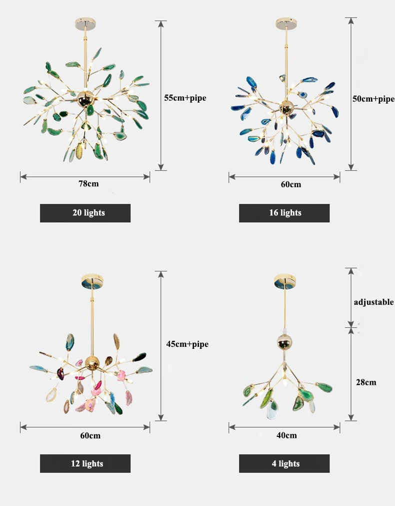 Художественный декор, многоцветная Люстра для гостиной, спальни, кухни, Агатовая люстра, блеск, светодиодный, освещение для салона, ветка дерева, люстра