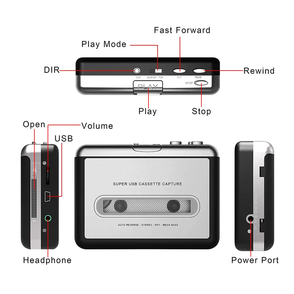 HIPERDEL bluetooth динамик беспроводной портативный кассетный ленточный аппарат udio MP3